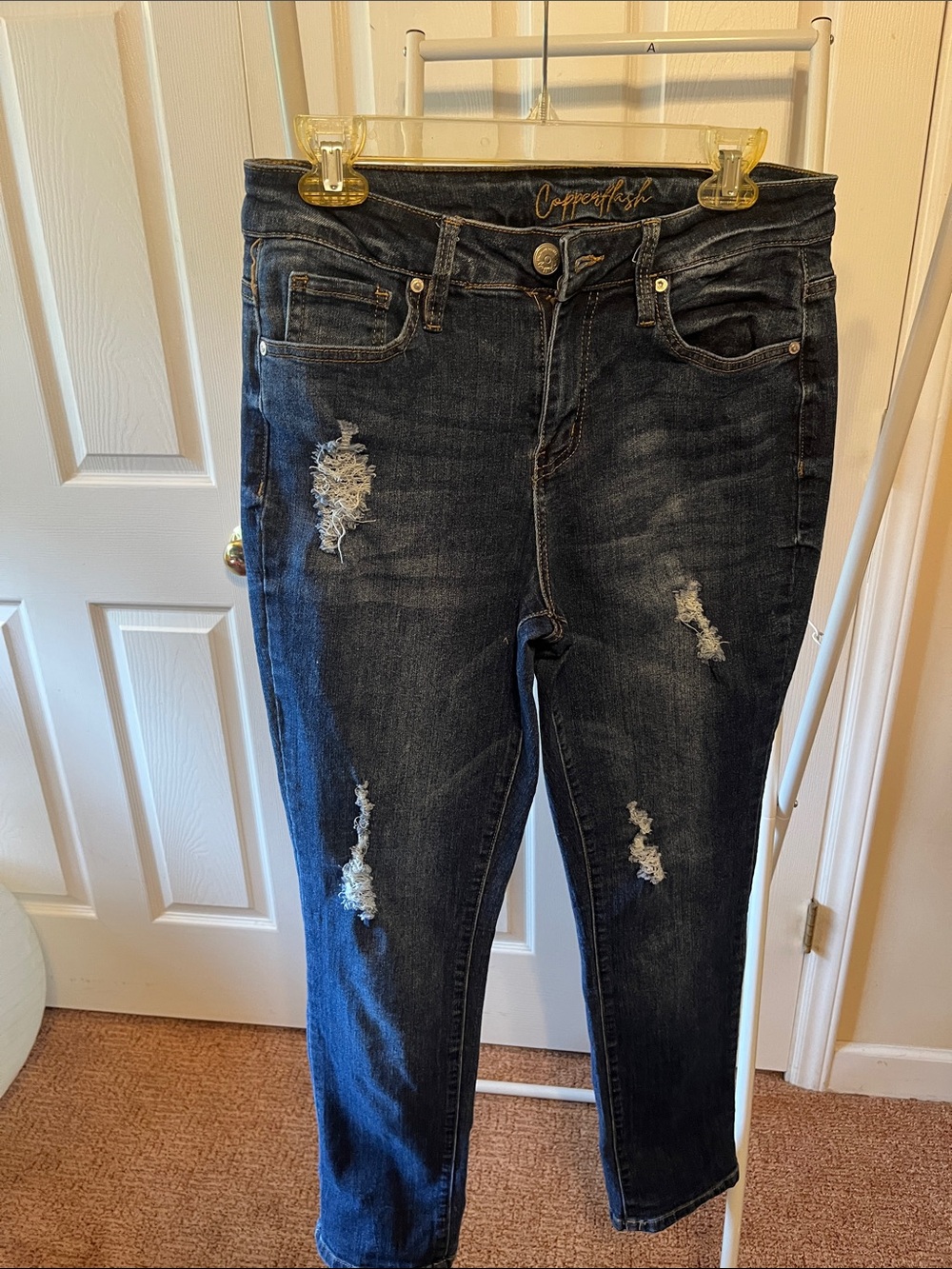 Copperfish Dark Blue Distressed Skinny Jeans for Women